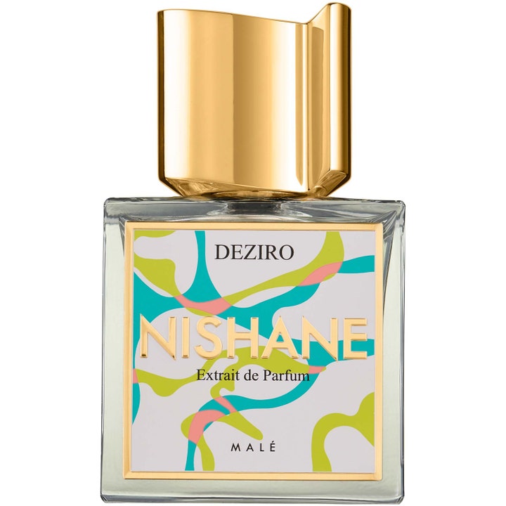 Nishane Deziro 100ml extrait de parfum är en unik parfym i en fyrkantig glasflaska med guldlock och abstrakt mönster