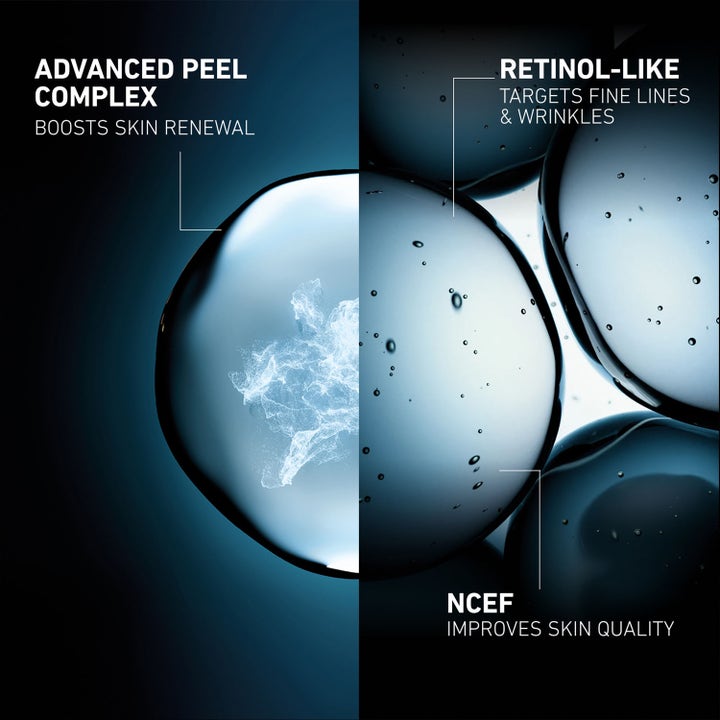 Filorga Daily Peel 50 ml med Advanced Peel Complex och retinol-lik effekt som motverkar rynkor i blått makroformat.