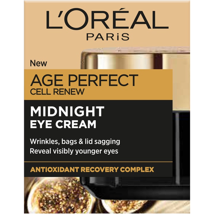 L'Oréal Paris Age Perfect Midnight Eye Cream 15 ml cell förnyelse ögonkräm i svart och guldbox mot rynkor och påsar