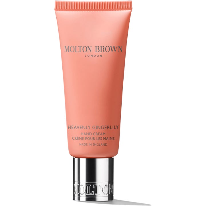 Molton Brown Heavenly Gingerlily 40 ml återfuktande parfymerad handkräm i persikofärgad tub med silverkork