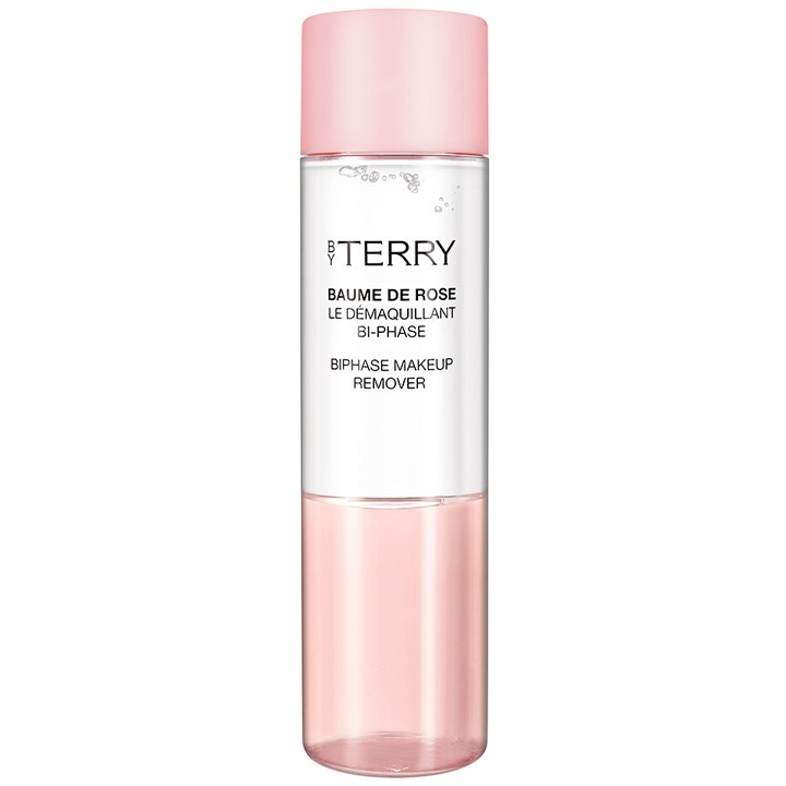 By Terry Baume de Rose Bi-Phase sminkborttagning 200 ml skonsam rengöring i flaska med rosa lock och tvådelad vätska.