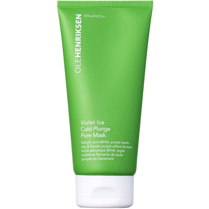 Ole Henriksen Violet Ice Cold Plunge Pore Mask violet ansiktsmask med lera djuprengörande i en ljusgrön plasttub