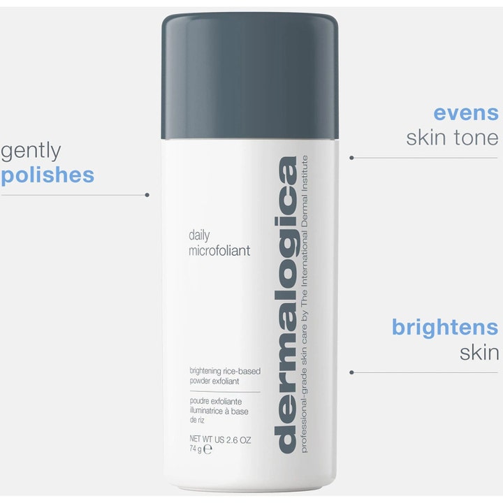 Dermalogica Daily Microfoliant 74 g risbaserad peeling i vit flaska som ger lyster, polerar och jämnar ut huden.