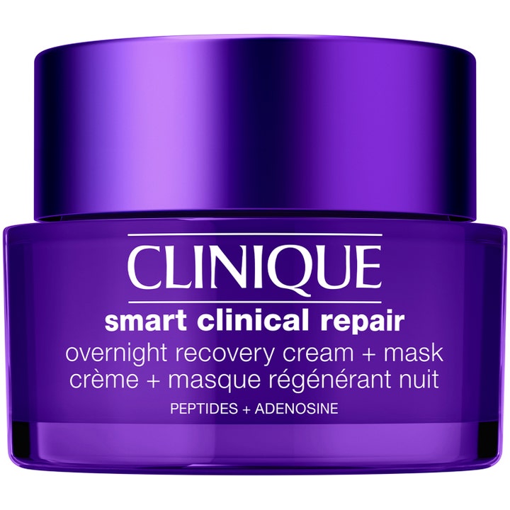 Clinique Smart Clinical Repair Overnight Recovery Cream + Mask anti-aging nattkräm i en lila glasburk