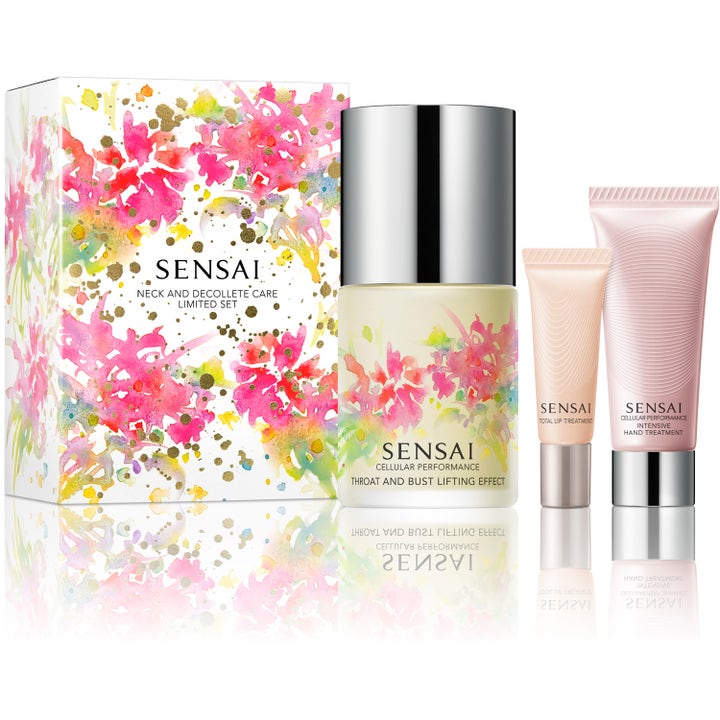 Sensai Neck and Decollete Care Limited Set hudvårdsset för lifting i blommig förpackning med silverlock och tuber