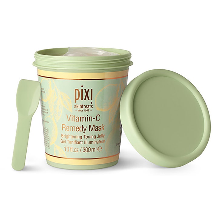 Pixi Vitamin-C Remedy Mask 300 ml lystergivande c vitamin ansiktsmask i grön burk med tillhörande spatel.