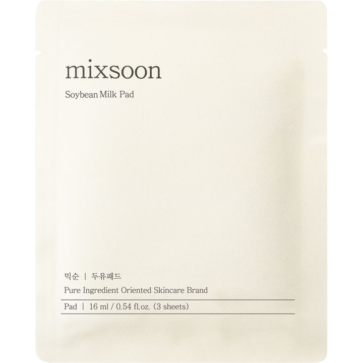Mixsoon Soybean Milk Pad 3 sheets daglig toner pad med sojamjölkextrakt i en minimalistisk beige sachet.