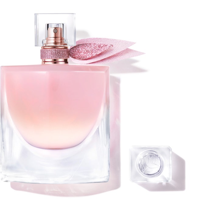 Lancôme La vie est belle Vanille Nude 50 ml Eau de Parfum i rosa glasflaska med glittrigt band och genomskinligt lock