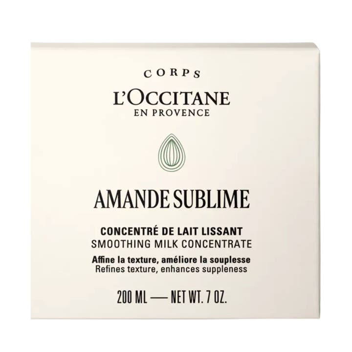 L'Occitane en Provence Almond Milk Concentrate 200 ml fast mandelkräm i grön och vit ytterförpackning.