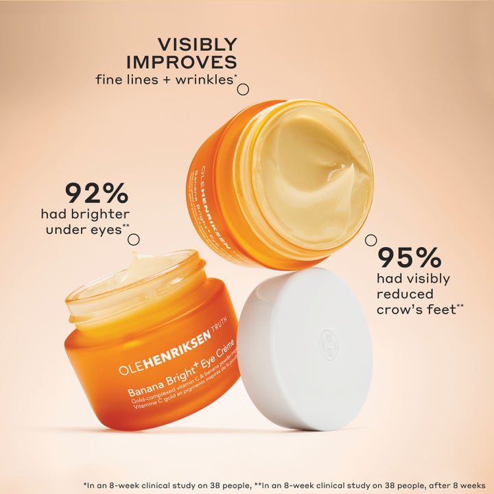 Ole Henriksen Banana Bright+ Eye Crème 15 ml lystergivande ögonkräm med krämig gul textur i orange glasburk
