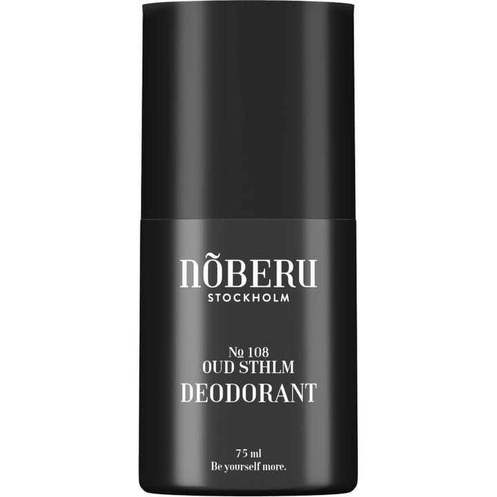 Nõberu No 108 Oud Sthlm Deodorant 75 ml motverkar dålig lukt i en elegant matt svart hylsa med vit minimalistisk text