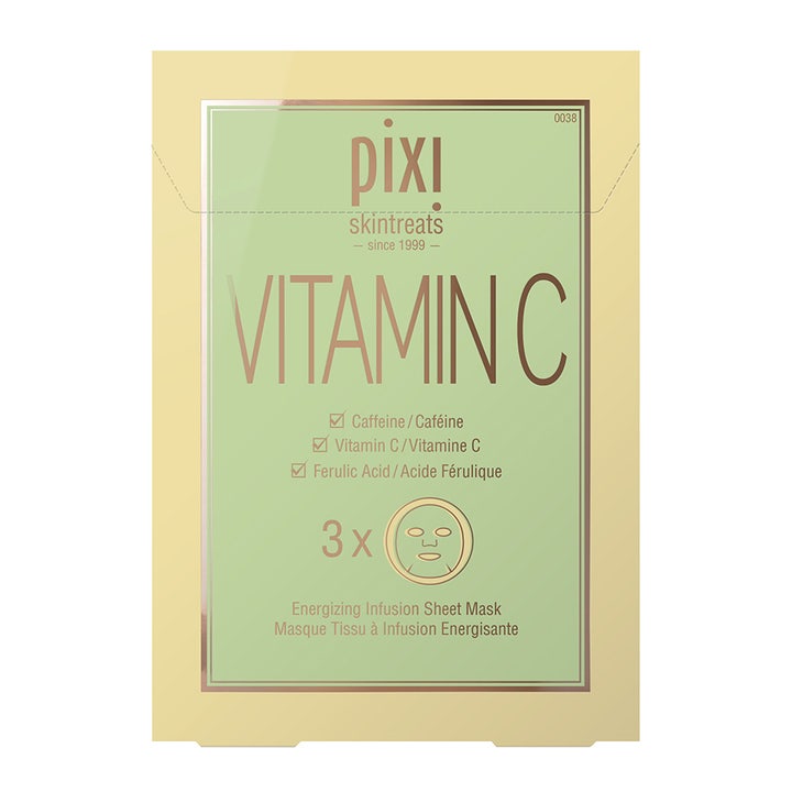 Pixi Vitamin-C Energizing Sheet Mask 3-pack lystergivande ansiktsmask i gul och grön pappersförpackning