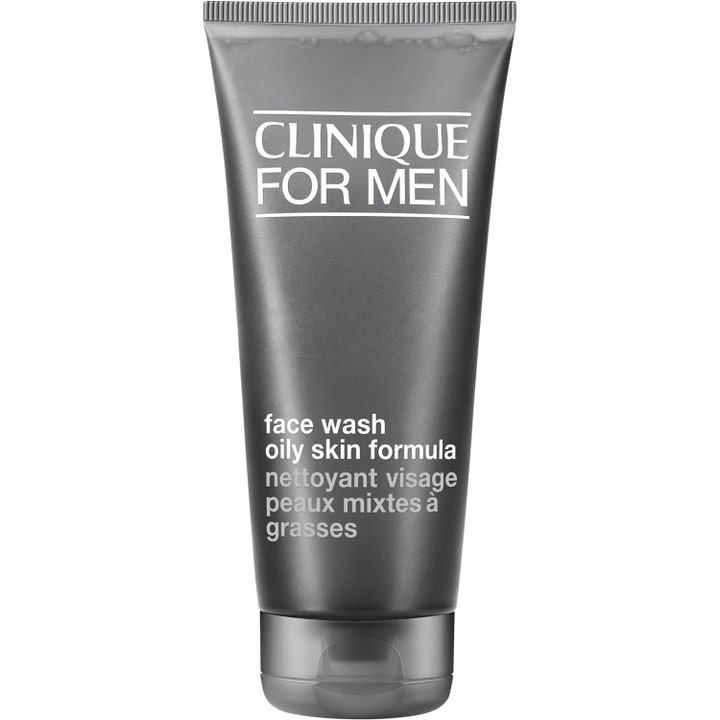Clinique For Men Face Wash 200ml oljekontroll ansiktstvätt för oljig hud i en mörkgrå tub med silvertext.