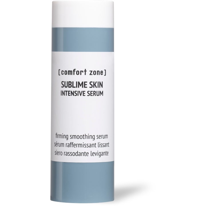 Comfort Zone Sublime Skin Intensive Serum uppstramande anti-age serum mot rynkor i en blågrå och vit cylinderflaska