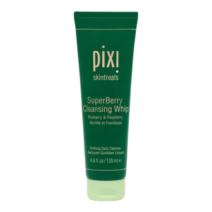 Pixi SuperBerry Cleansing Whip 135 ml förfinande ansiktsrengöring i mörkgrön tub med ljusgrönt lock