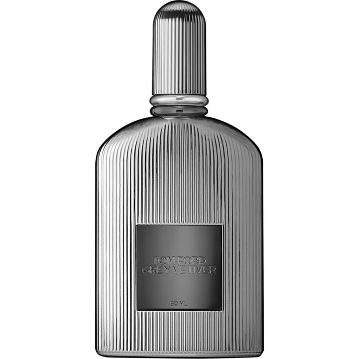 Tom Ford Grey Vetiver Parfum 50 ml parfym i en silverfärgad räfflad glasflaska med matchande lock