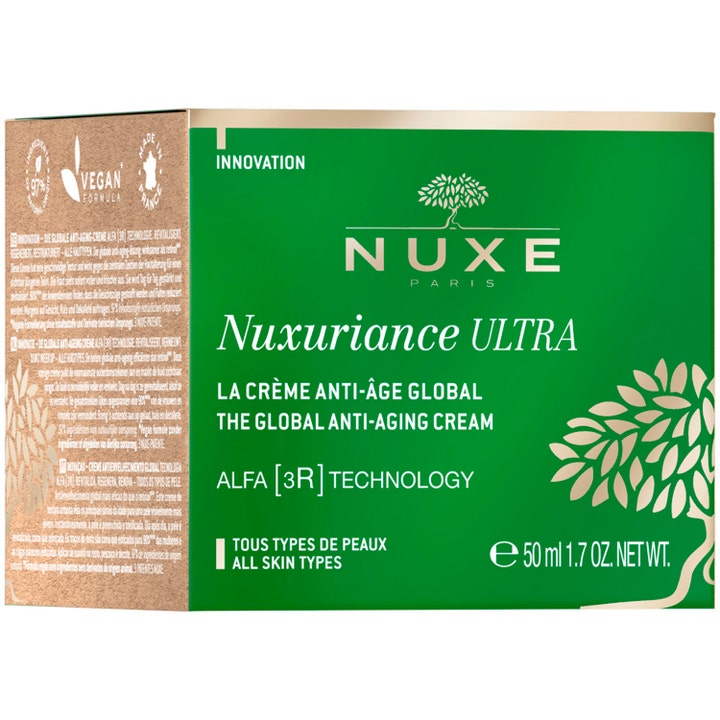 Nuxe Nuxuriance Ultra 50 ml föryngrande kräm anti-aging i grön ytterförpackning med Alfa 3R Technology.