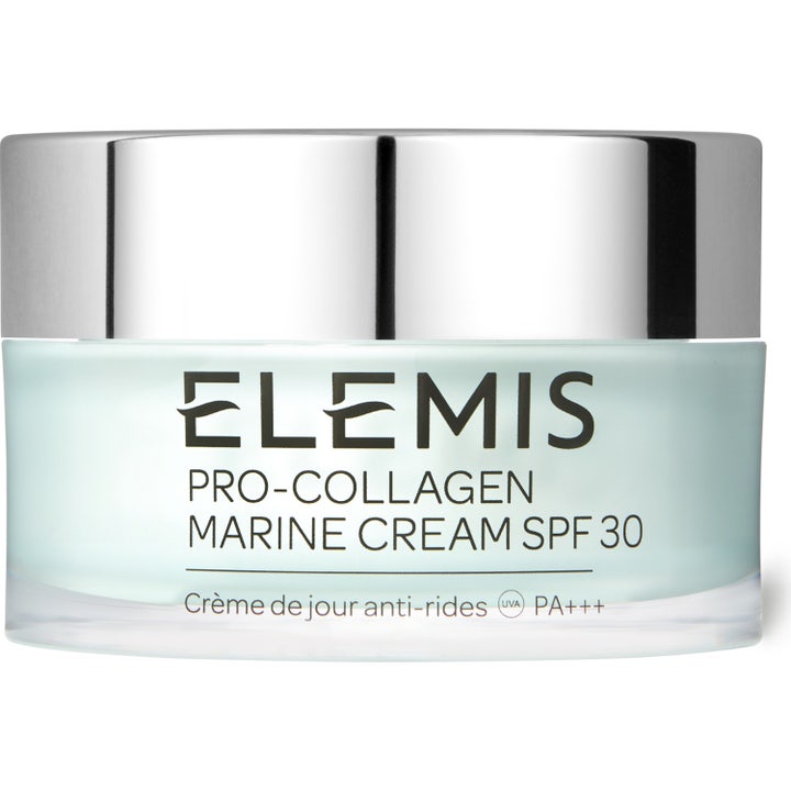 Elemis Pro-Collagen Marine Cream SPF 30 50 ml marin ansiktskräm med solskydd i en ljusblå burk med silverlock.