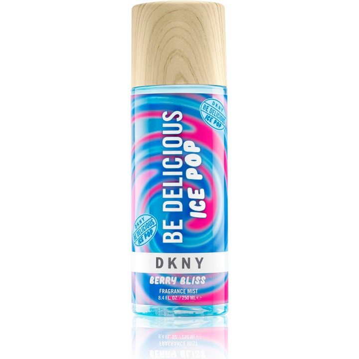 DKNY Ice Pop Summer Collection Bodymist Berry Bliss 250 ml bärdoftande body mist i flaska med blårosa virvlar och trälock
