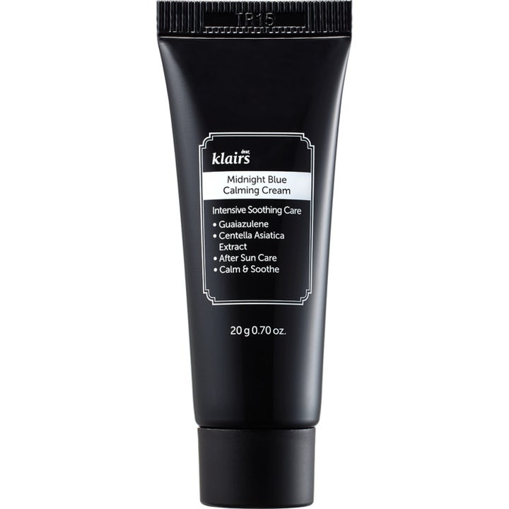Klairs Midnight Blue Calming Cream 20 g blå lugnande kräm för rodnad och irriterad hud i en svart tub