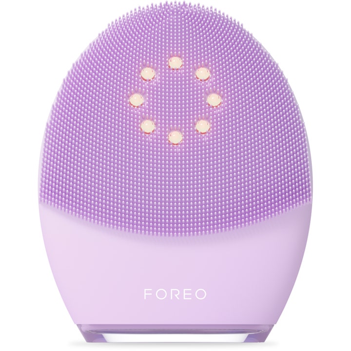 FOREO LUNA 4 plus 1 st lila ansiktsrengöring elektrisk borste för känslig hy med silikonstrån och lysande LED-lampor