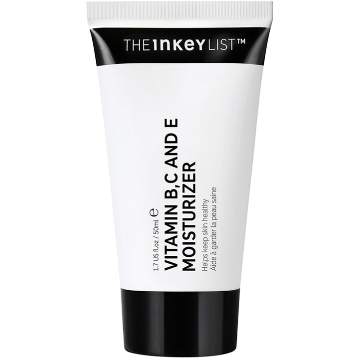 The Inkey List Vitamin B, C and E Moisturizer 50ml lätt återfuktande ansiktskräm i vit plasttub med svart lock