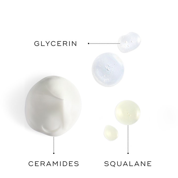 Medik8 H.E.O Mask 100 ml overnight återfuktande mask visar texturer av glycerin, ceramider och squalane.