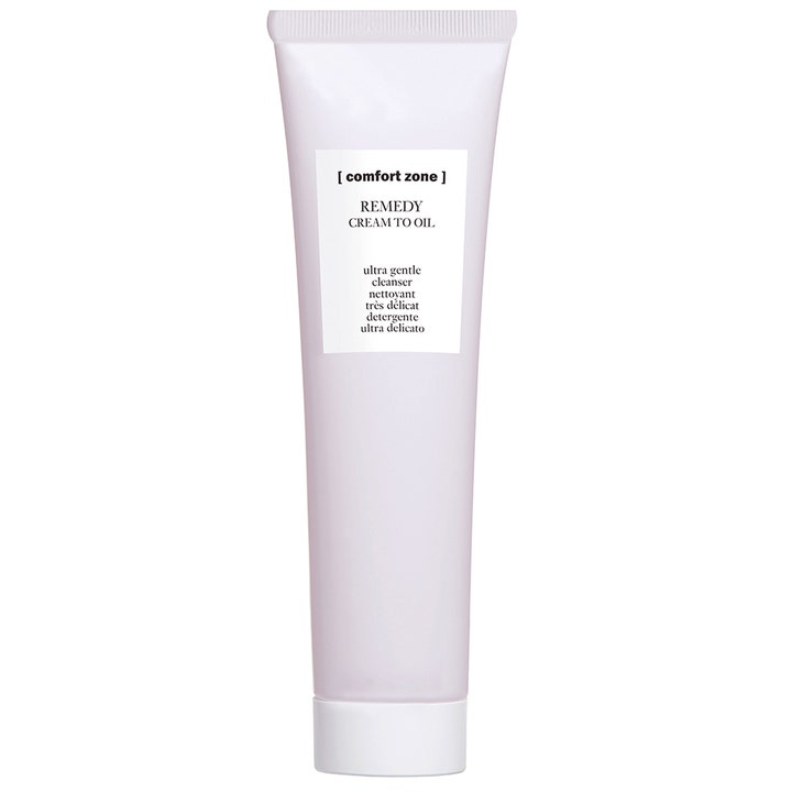 Comfort Zone Remedy Cream to Oil är en cream to oil rengöring för känslig hy i en ljuslila tub med vitt lock.