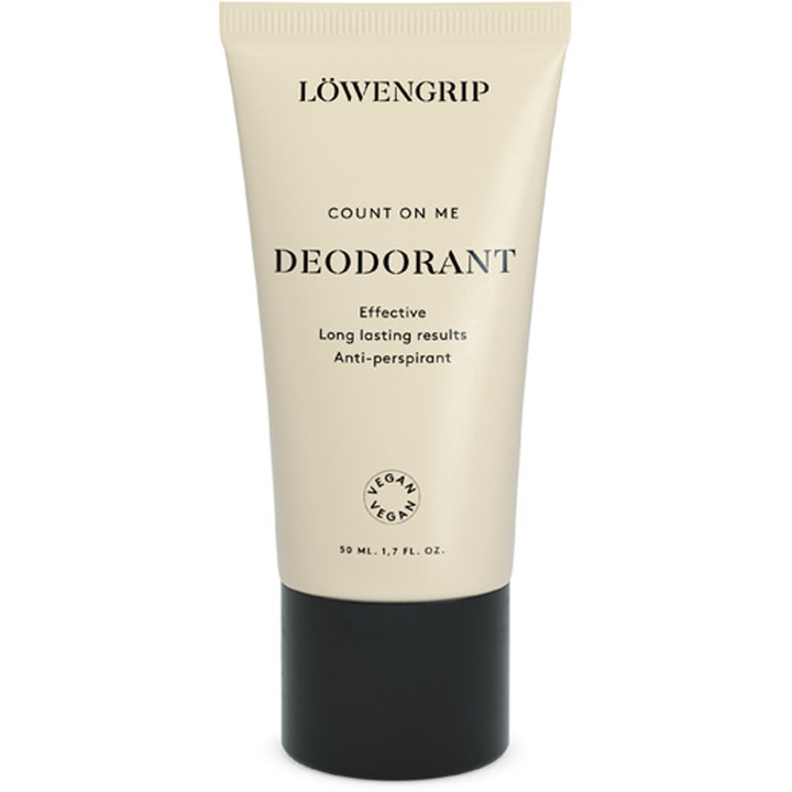 Löwengrip Count On Me Deodorant 50 ml effektiv antiperspirant i en beige tub med svart lock som ger långvarigt skydd