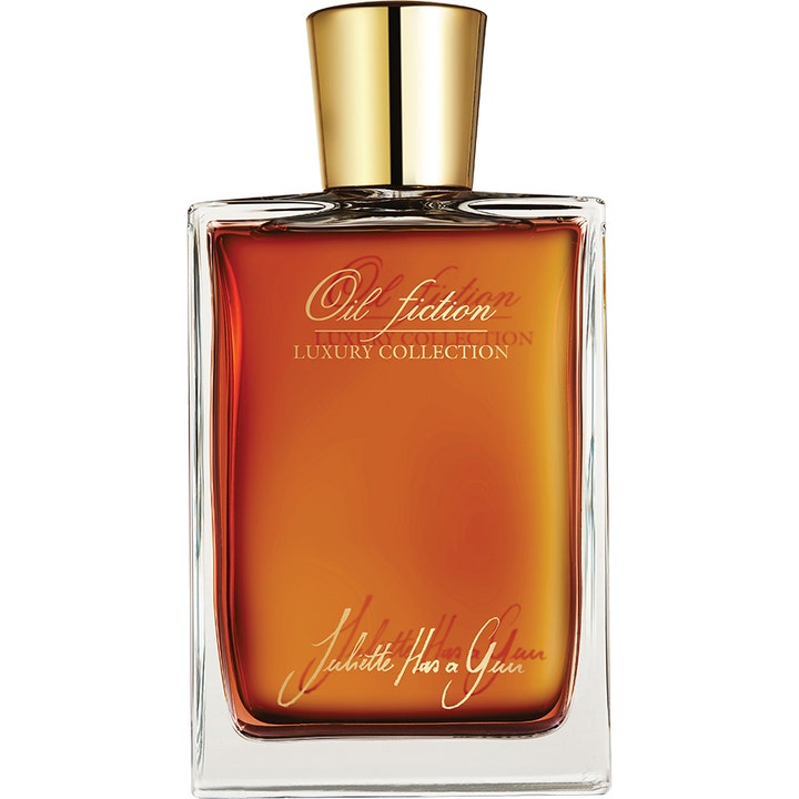 Juliette has a gun Oil Fiction 75 ml varm amber parfym designerparfym i glasflaska med guldlock och bärnstensfärgad vätska