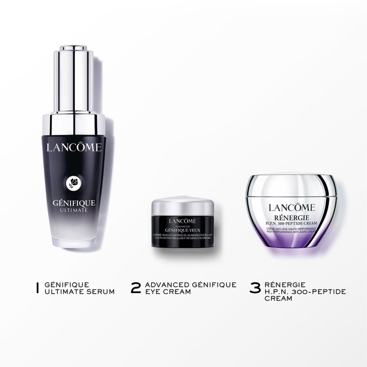 Lancôme Génifique Routine Set 2025 1 st anti-aging hudvårdskit med serum och krämer i eleganta svarta och silvriga burkar