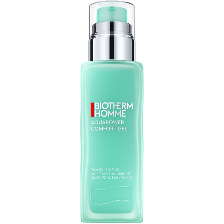Biotherm Homme Aquapower Comfort Gel 75ml daglig återfuktande ansiktskräm män i turkos pumpflaska med silverdetaljer