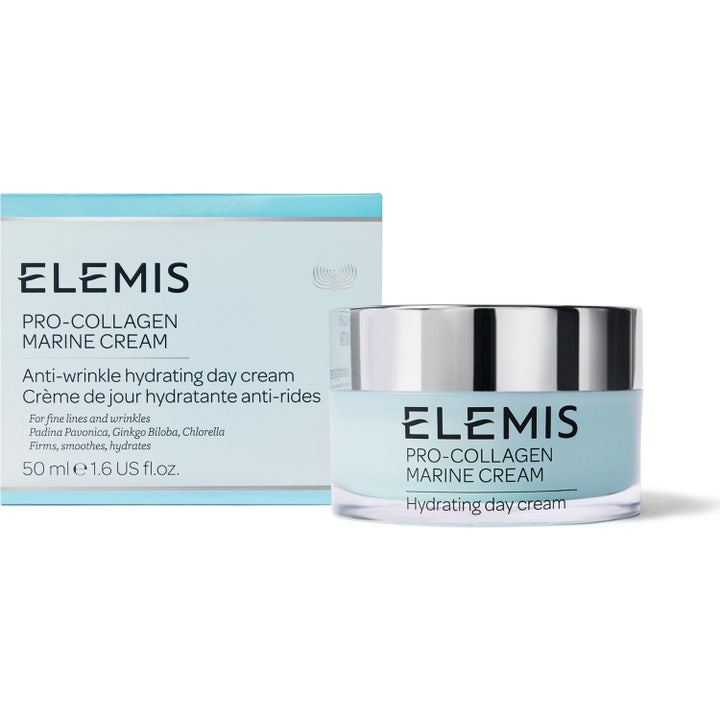 Elemis Pro-Collagen Marine Cream 50 ml anti-age kräm dagkräm i ljusblå burk med silverlock och ytterförpackning