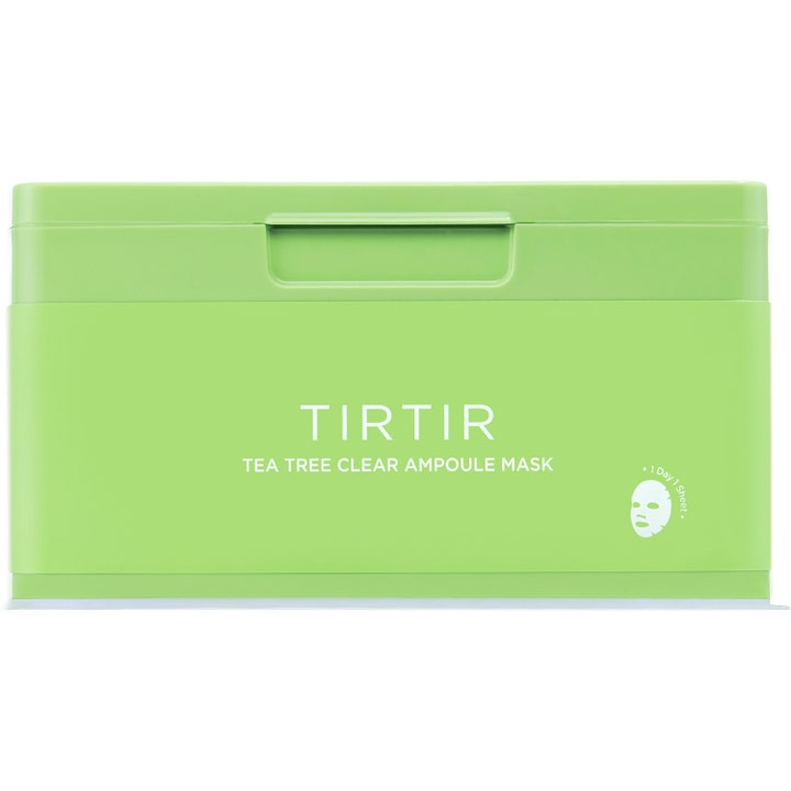 TIRTIR Tea Tree Clear Ampoule Mask 310 g klarande koreansk ansiktsmask för pormaskar i ljusgrön plastförpackning