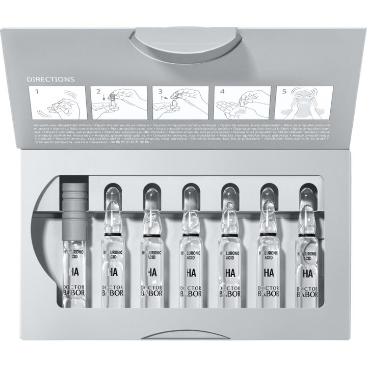 Babor DOC 10d Hyaluronic Acid Ampoule Serum 14 ml återfuktande hyaluronsyraserum i en silvergrå ytterförpackning