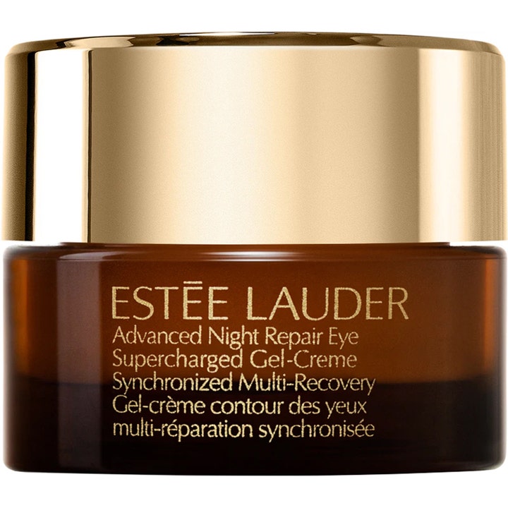 Estée Lauder Advanced Night Repair Eye 15ml anti-aging ögonkräm i en lyxig brun glasburk med guldlock.