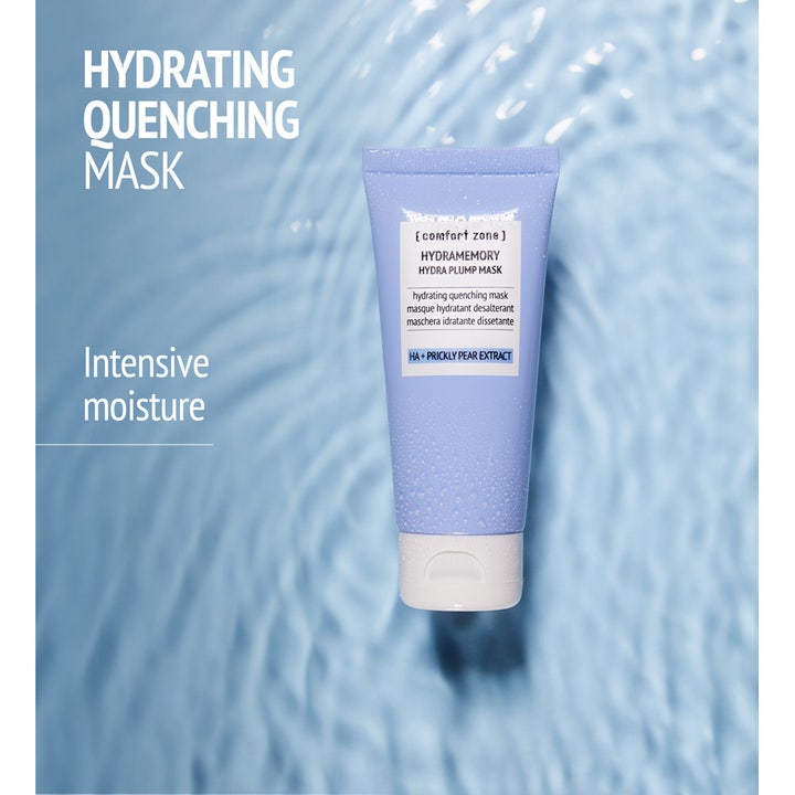 Comfort Zone Hydramemory Hydra Plump Mask 60 ml fuktgivande ansiktsmask i lila tub mot vattenbakgrund