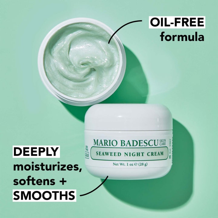 Mario Badescu Seaweed Night Cream 29 ml oljefri nattkräm med ljusgrön krämig textur som mjukgör och jämnar ut.
