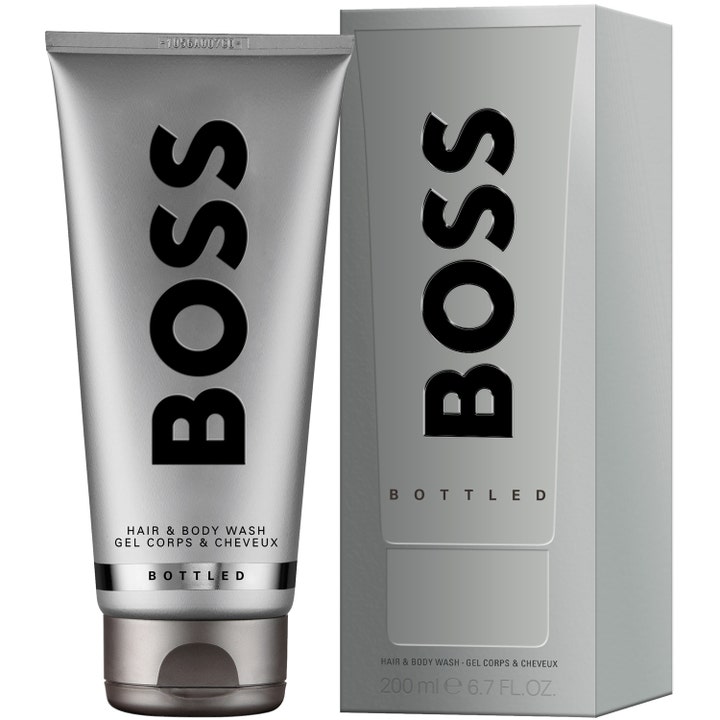 Hugo Boss Bottled Hair & Body Wash 200 ml rengörande duschgel i silvergrå tub med matchande ytterförpackning.