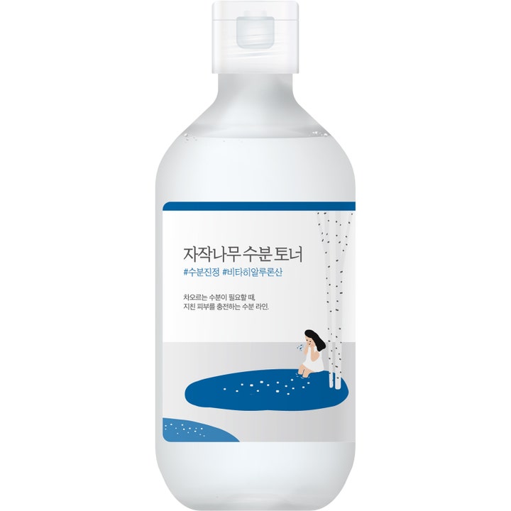 Round Lab Birch Juice Moisturizing Toner 300 ml återfuktande ansiktskräm i frostad flaska med vitt lock.