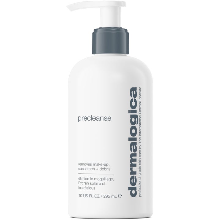 Dermalogica Precleanse 295 ml pre-cleanser som löser upp smink i en vit flaska med mörkgrå pump