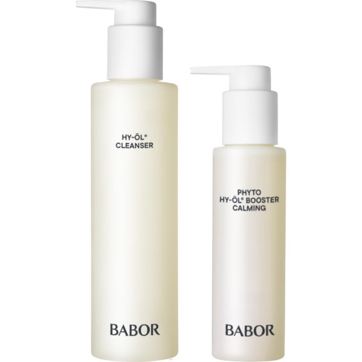 Babor HY-ÖL Cleanser och Phyto Booster Calming lugnande ansiktsrengöring i frostade flaskor med vita pumphuvuden