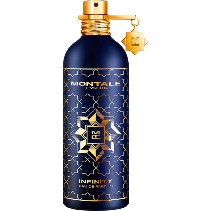 Montale Infinity Eau De Parfum 100 ml parfym i mörkblå metallflaska med guldiga geometriska mönster