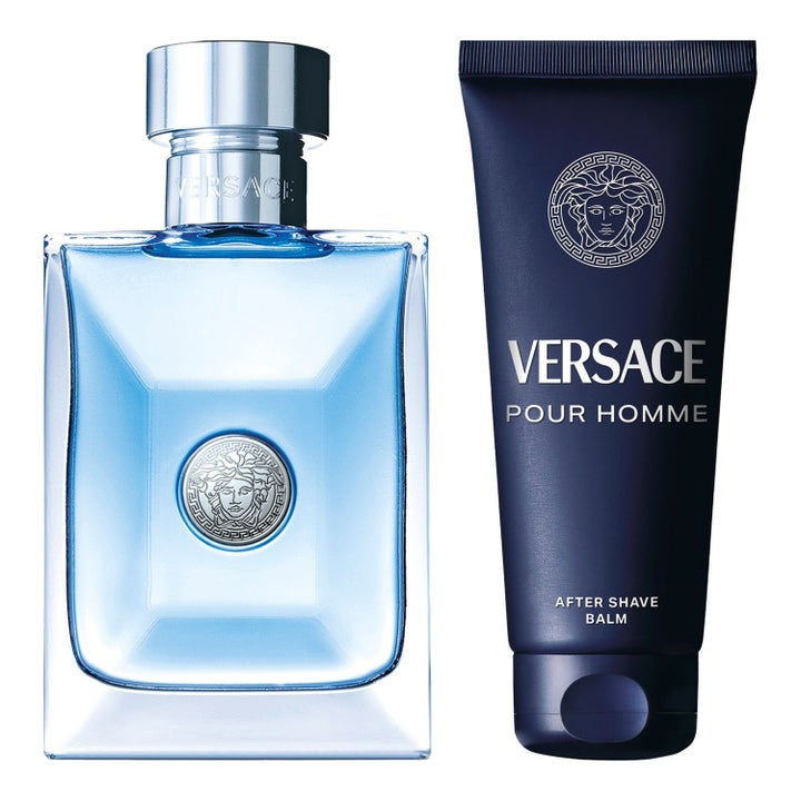 Versace Pour Homme Set 200 ml elegant herrparfym versace och after shave balm set i ljusblå glasflaska och mörkblå tub