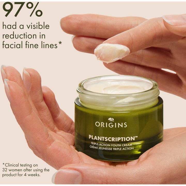 Origins Plantscription Youth Cream 50 ml i grön glasburk som ger synlig reducering av fina linjer.
