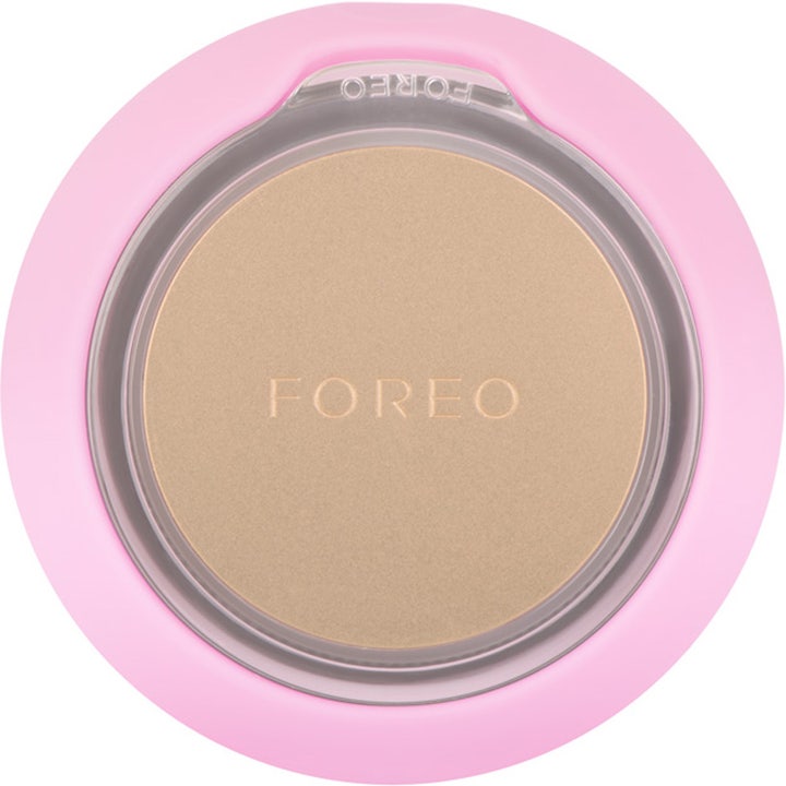 FOREO UFO mini 2 Pearl Pink beauty device ger led terapi ansiktsbehandling hemma med guldplatta och rosa silikon