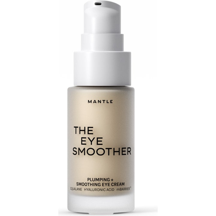 MANTLE The Eye Smoother 15 ml plumpande återfuktande ögonkräm i flaska av frostat glas med vit pump