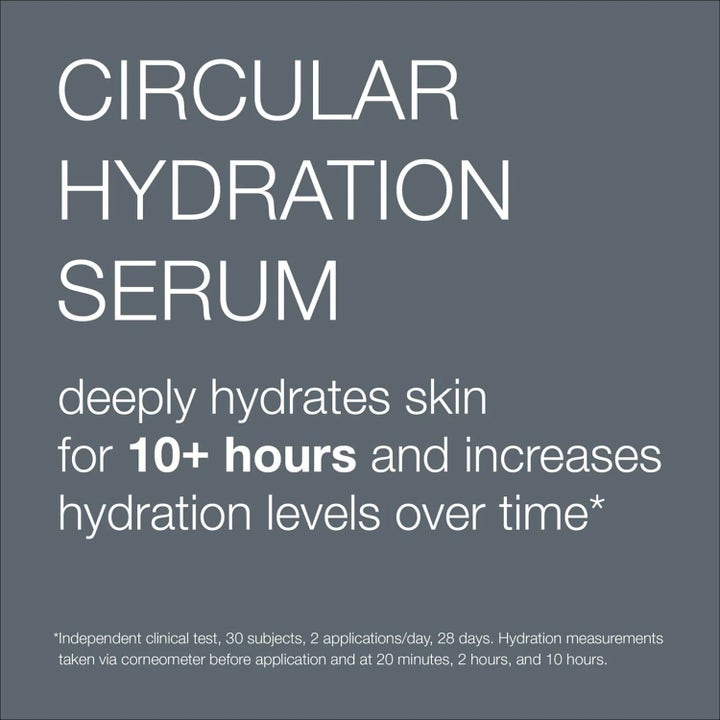 Dermalogica Circular Hydration Serum Duo 20 ml återfuktande ansiktsserum med vit text som förklarar 10+ timmars återfuktning