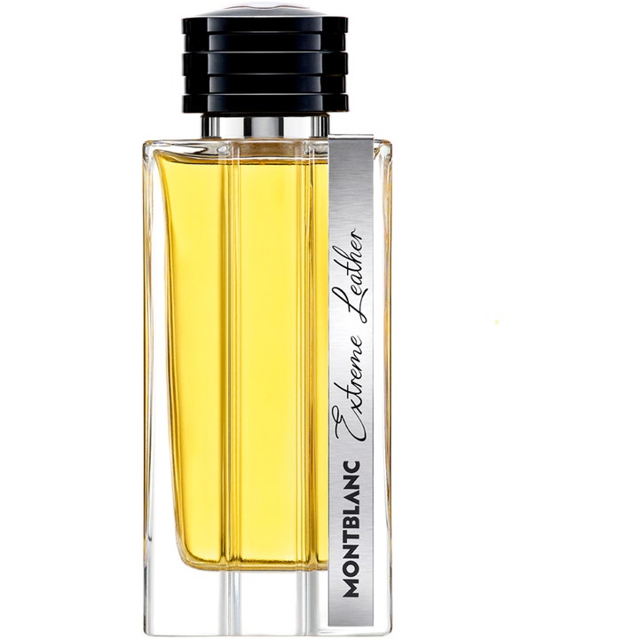 Montblanc Extreme Leather 125 ml lyxig läderparfym med träiga toner i glasflaska med gul vätska och svart kork