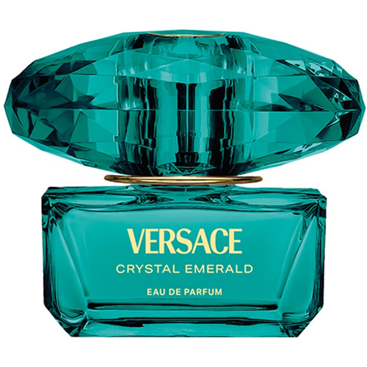 Versace Crystal Emerald Eau de Parfum 50ml parfym i en smaragdgrön glasflaska med stor fasettslipad kork